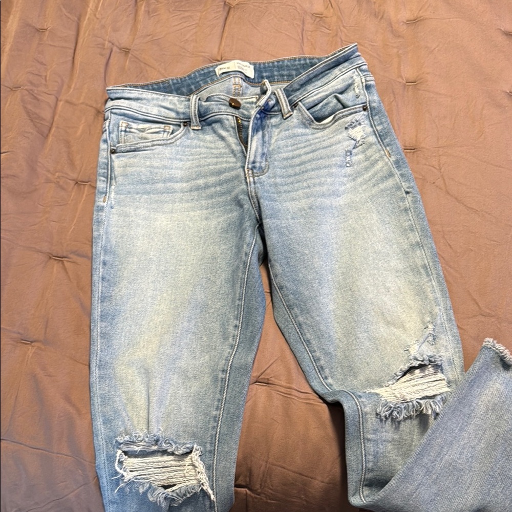 BKE Blue Boyfriend Jeans with Distressed Details